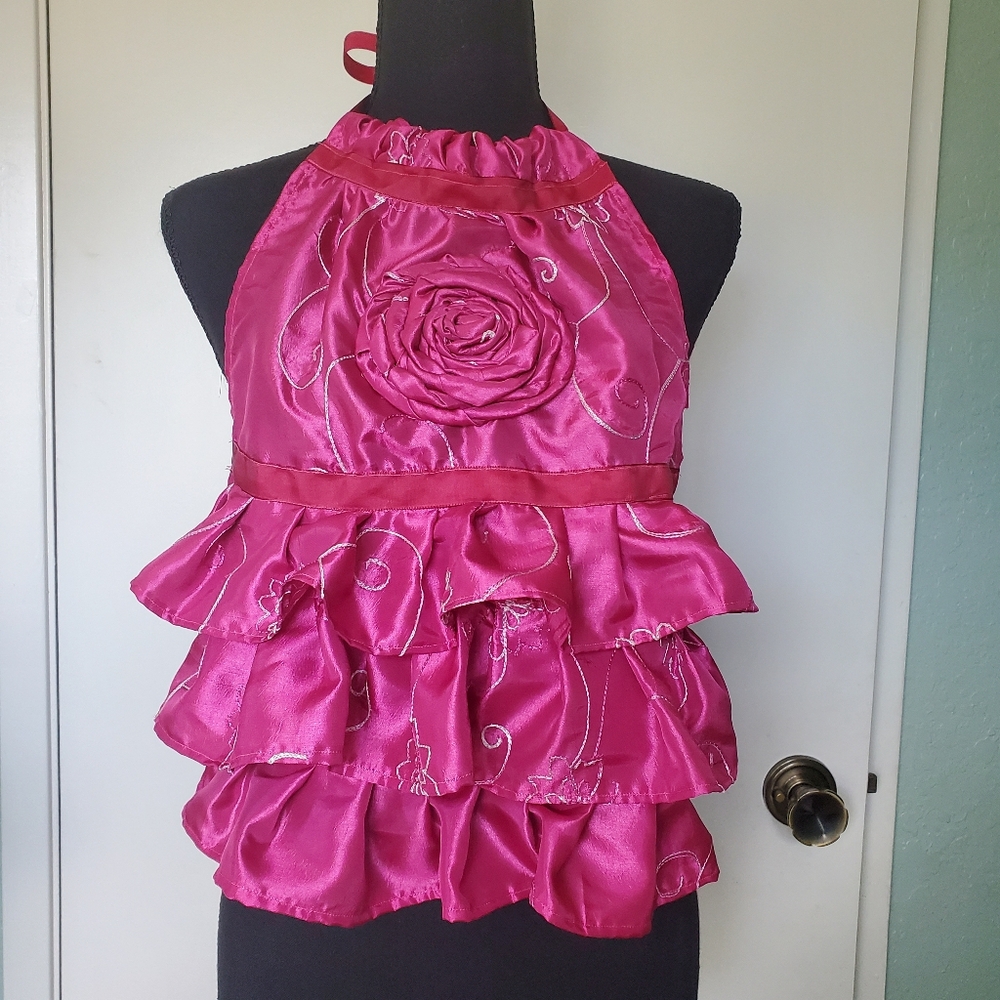Handmade Jabot Cranberry Pink Ruffled Vintage Taffeta